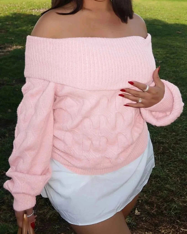 Cable Knit Off - Shoulder Sweater - Trendsi