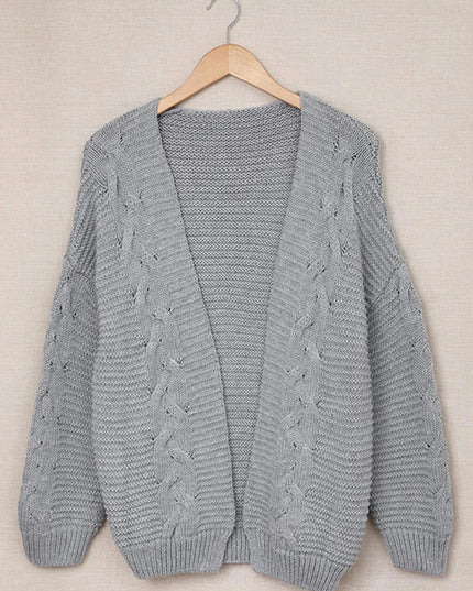 Cable - Knit Open Front Cardigan - Trendsi