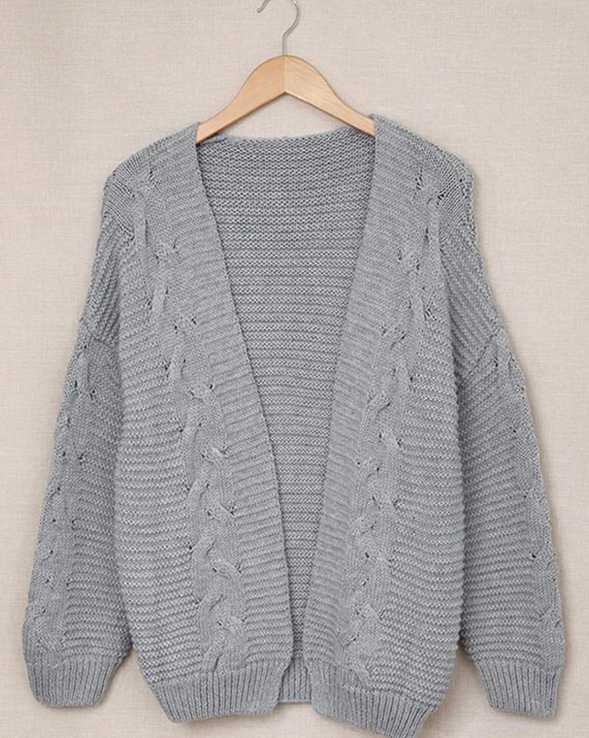 Cable - Knit Open Front Cardigan - Trendsi