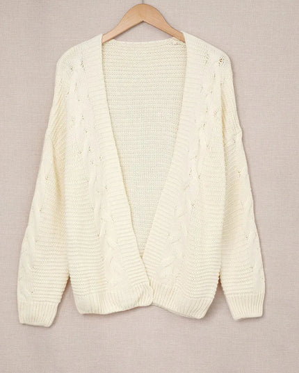 Cable - Knit Open Front Cardigan - Trendsi