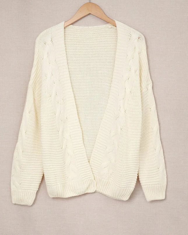 Cable - Knit Open Front Cardigan - Trendsi