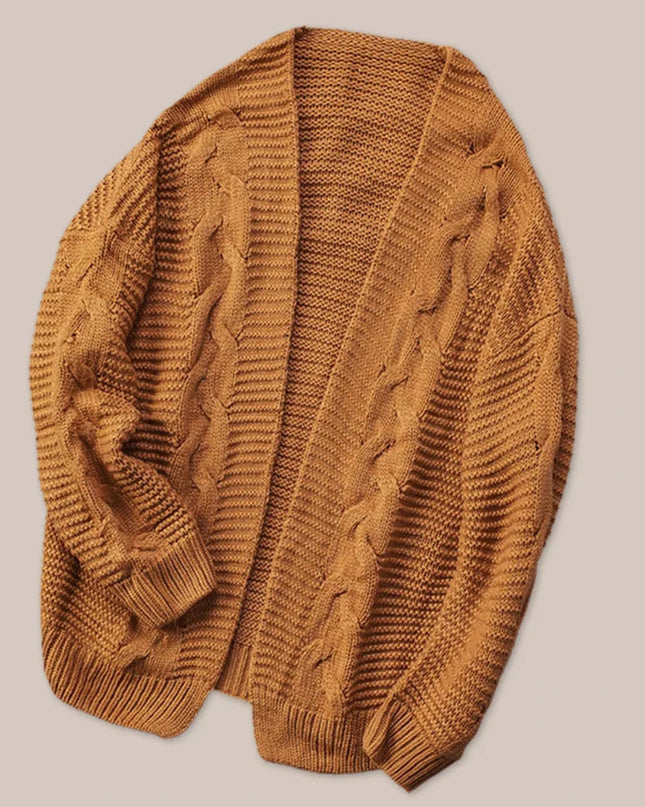 Cable - Knit Open Front Cardigan - Trendsi