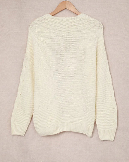 Cable - Knit Open Front Cardigan - Trendsi