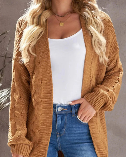 Cable - Knit Open Front Cardigan - Trendsi