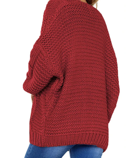 Cable - Knit Open Front Cardigan - Trendsi