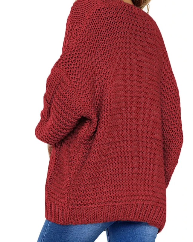 Cable - Knit Open Front Cardigan - Trendsi