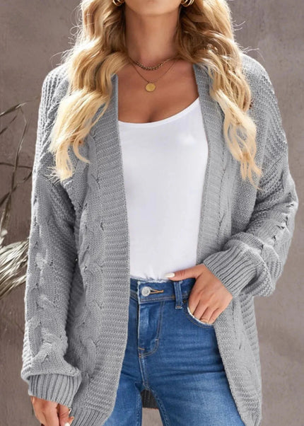 Cable - Knit Open Front Cardigan - Trendsi