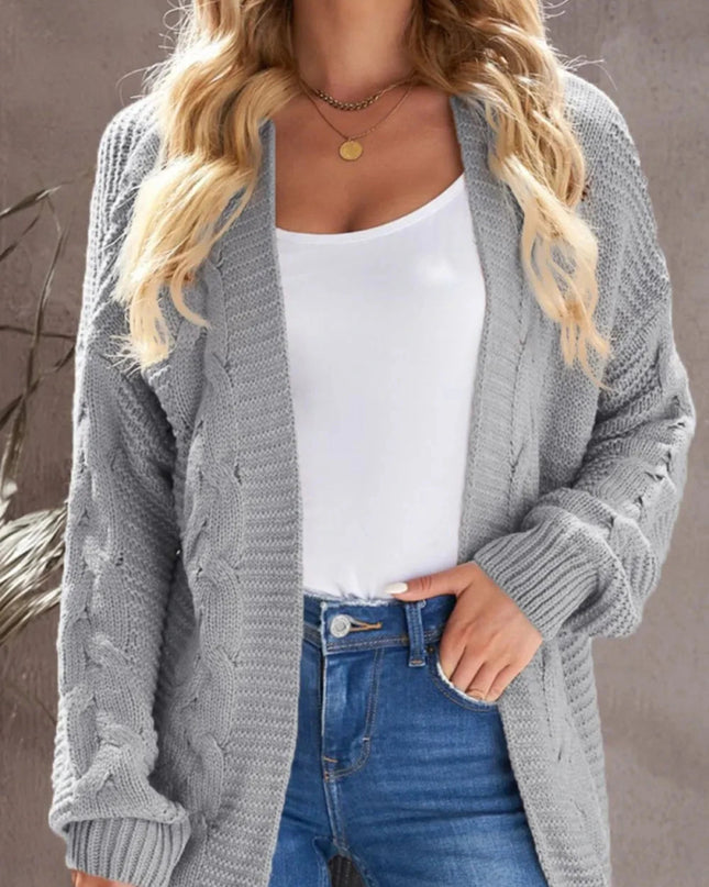 Cable - Knit Open Front Cardigan - Trendsi