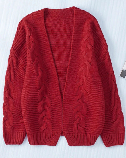 Cable - Knit Open Front Cardigan - Trendsi