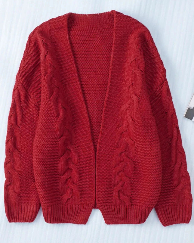 Cable - Knit Open Front Cardigan - Trendsi