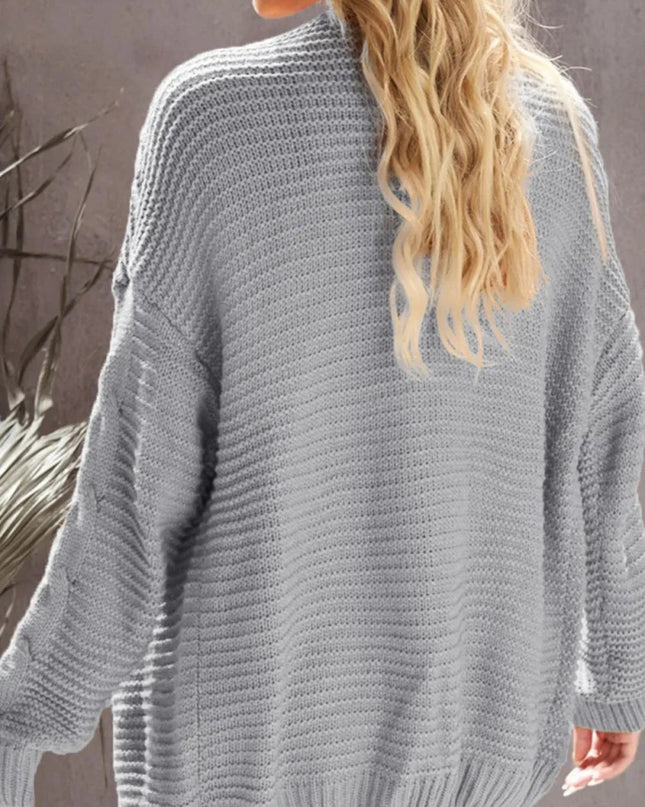 Cable - Knit Open Front Cardigan - Trendsi