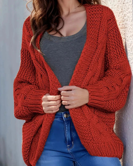 Cable - Knit Open Front Cardigan - Trendsi