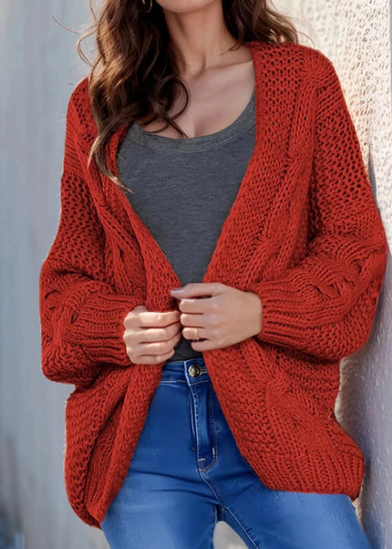 Cable - Knit Open Front Cardigan - Trendsi