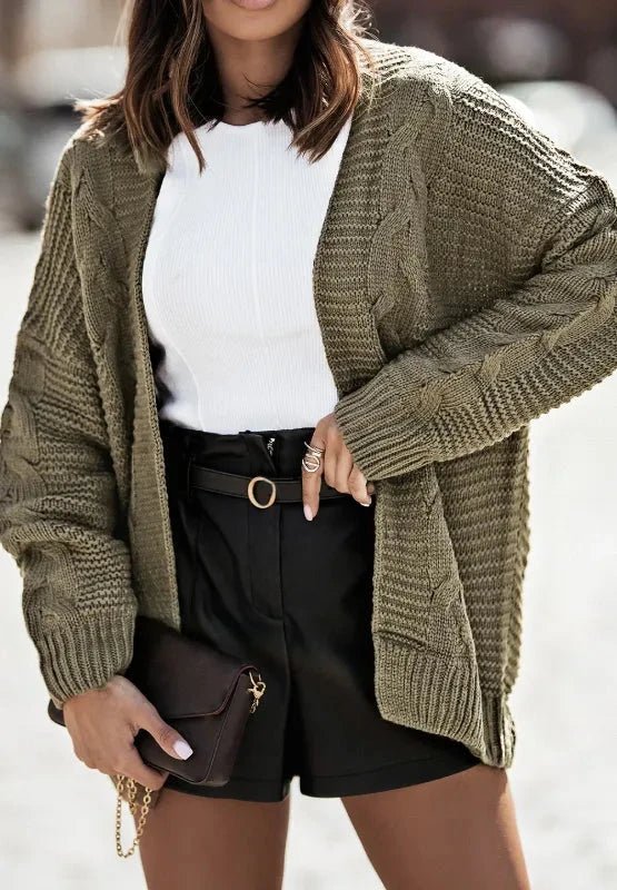 Cable - Knit Open Front Cardigan - Trendsi
