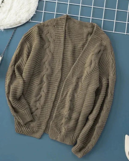 Cable - Knit Open Front Cardigan - Trendsi
