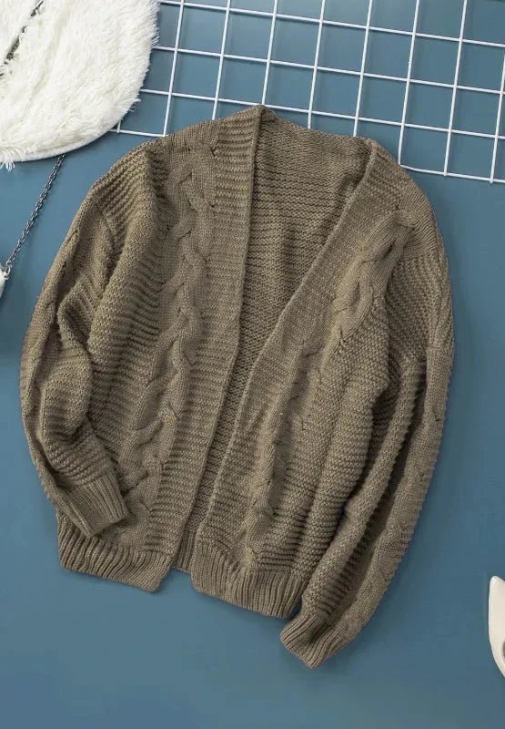 Cable - Knit Open Front Cardigan - Trendsi