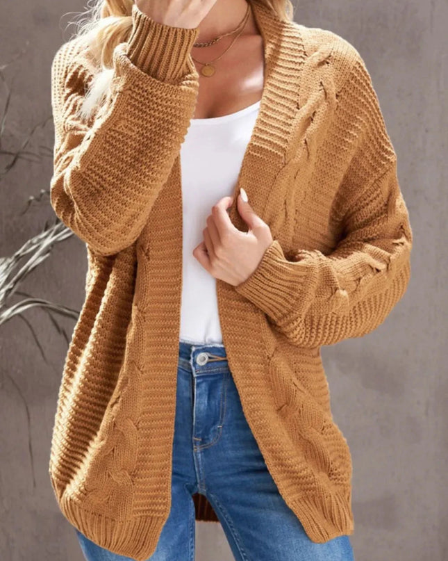 Cable - Knit Open Front Cardigan - Trendsi