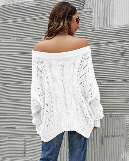 Cable Knit Openwork Off - Shoulder Sweater - Trendsi