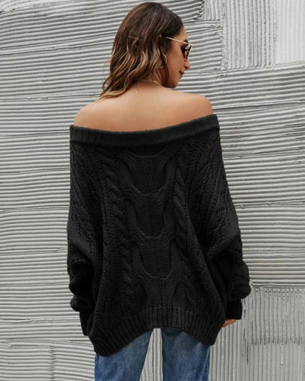 Cable Knit Openwork Off - Shoulder Sweater - Trendsi