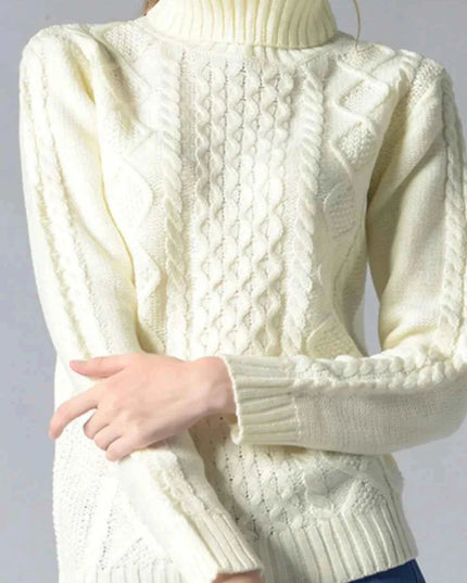Cable - Knit Turtleneck Pullover Sweater - Trendsi