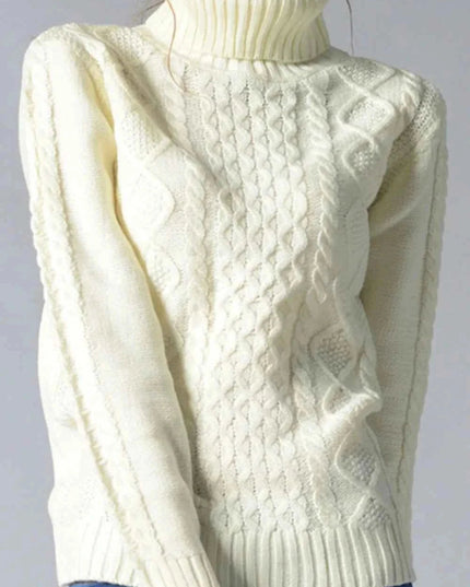 Cable - Knit Turtleneck Pullover Sweater - Trendsi