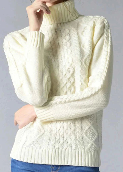 Cable - Knit Turtleneck Pullover Sweater - Trendsi