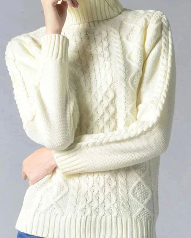 Cable - Knit Turtleneck Pullover Sweater - Trendsi