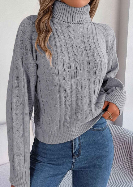 Cable - Knit Turtleneck Sweater - Trendsi