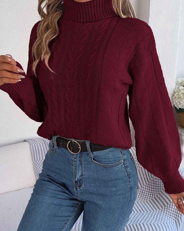 Cable - Knit Turtleneck Sweater - Trendsi