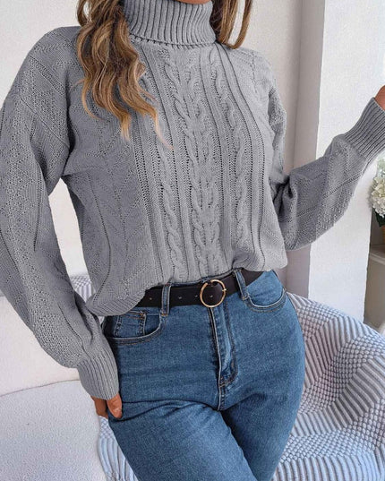 Cable - Knit Turtleneck Sweater - Trendsi