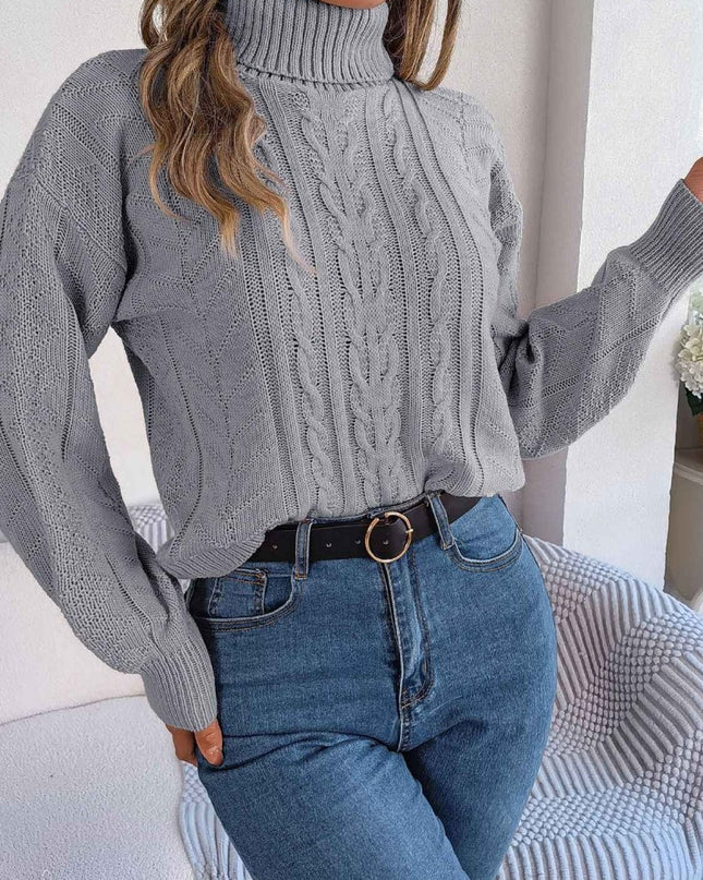 Cable - Knit Turtleneck Sweater - Trendsi