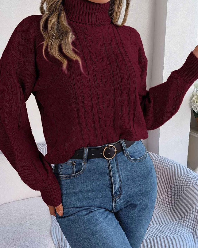 Cable - Knit Turtleneck Sweater - Trendsi