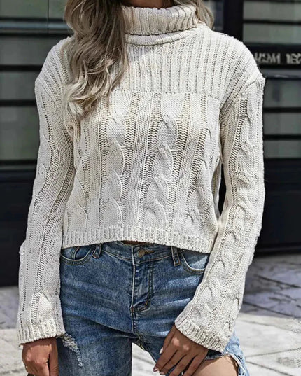 Cable - Knit Turtleneck Sweater - Trendsi