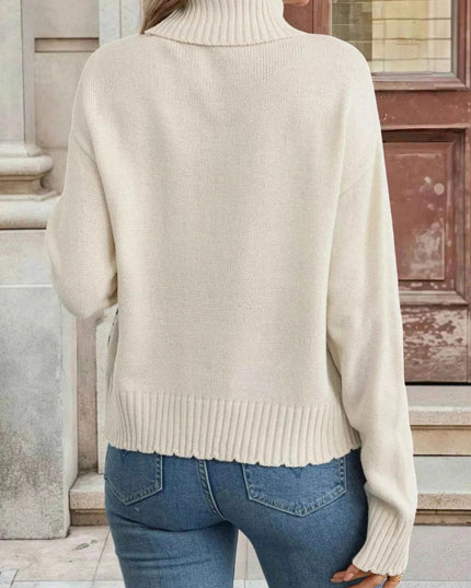 Cable Knit Turtleneck Sweater - Trendsi