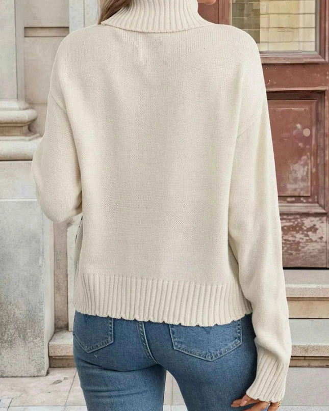 Cable Knit Turtleneck Sweater - Trendsi