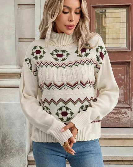 Cable Knit Turtleneck Sweater - Trendsi