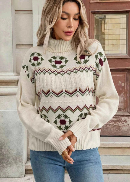 Cable Knit Turtleneck Sweater - Trendsi