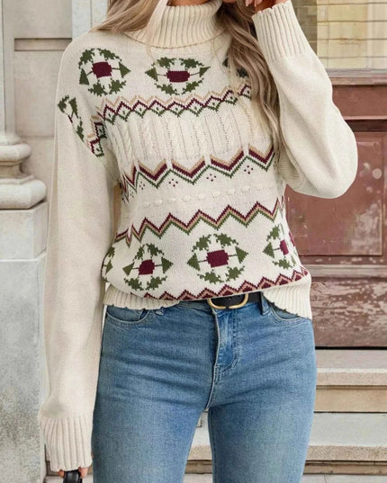 Cable Knit Turtleneck Sweater - Trendsi