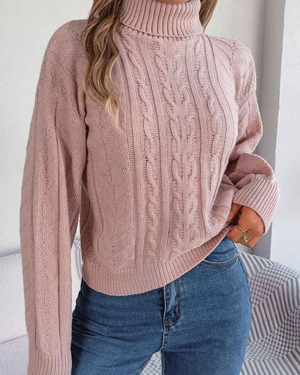 Cable - Knit Turtleneck Sweater - Trendsi