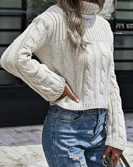 Cable - Knit Turtleneck Sweater - Trendsi