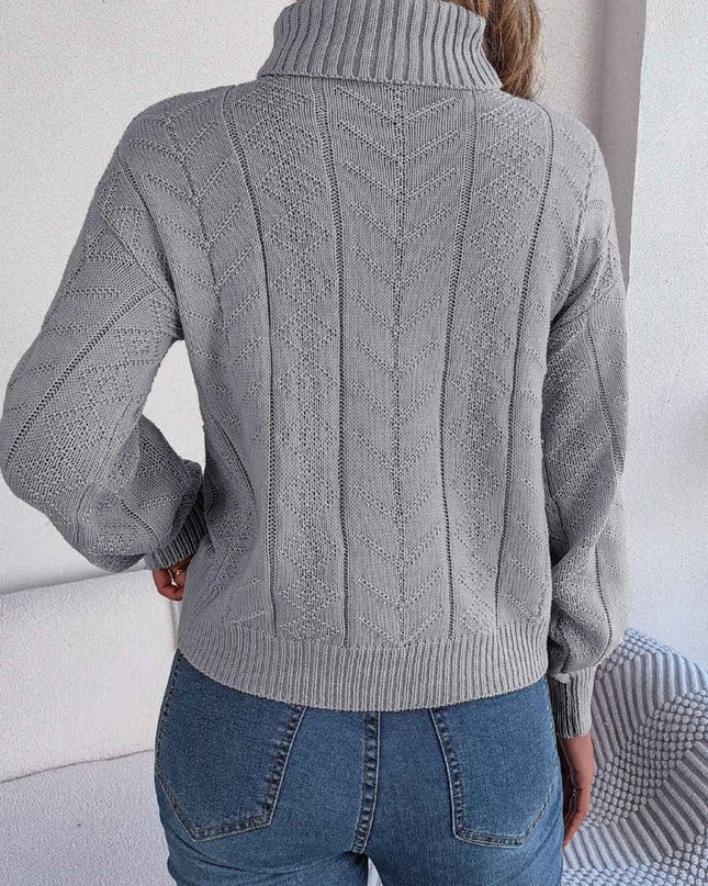 Cable - Knit Turtleneck Sweater - Trendsi