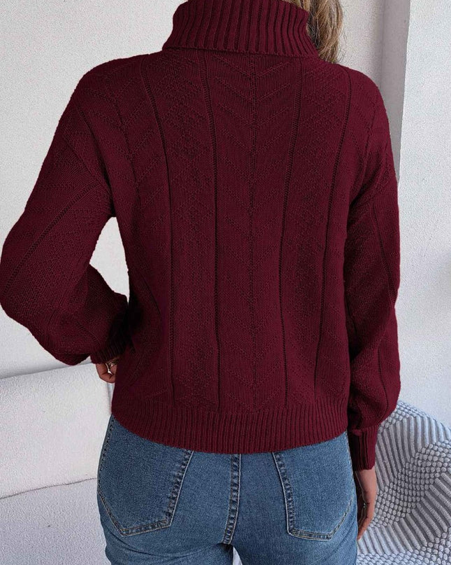 Cable - Knit Turtleneck Sweater - Trendsi