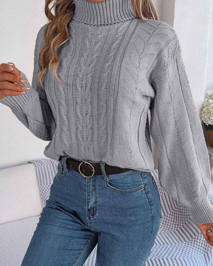 Cable - Knit Turtleneck Sweater - Trendsi