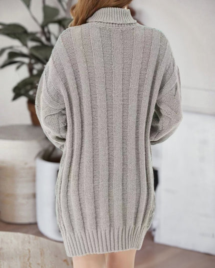 Cable - Knit Turtleneck Sweater Dress - Trendsi
