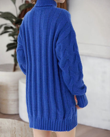 Cable - Knit Turtleneck Sweater Dress - Trendsi