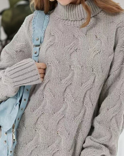 Cable - Knit Turtleneck Sweater Dress - Trendsi