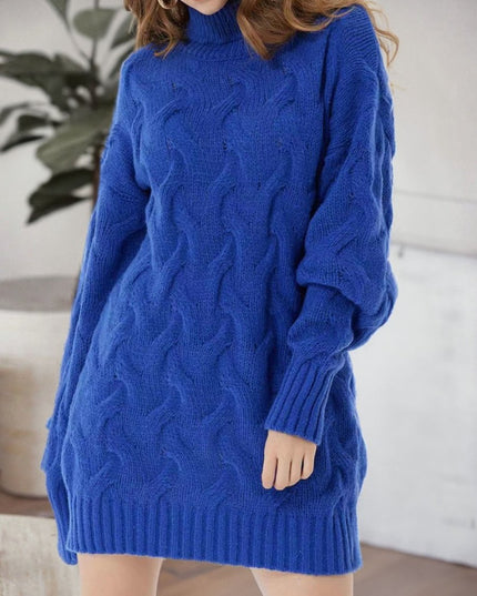 Cable - Knit Turtleneck Sweater Dress - Trendsi