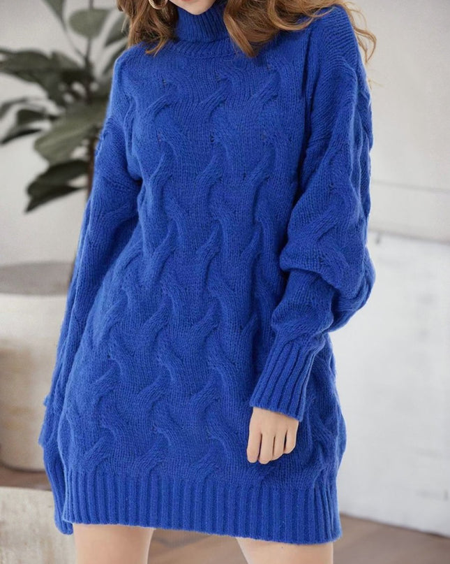 Cable - Knit Turtleneck Sweater Dress - Trendsi