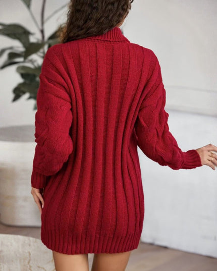 Cable - Knit Turtleneck Sweater Dress - Trendsi