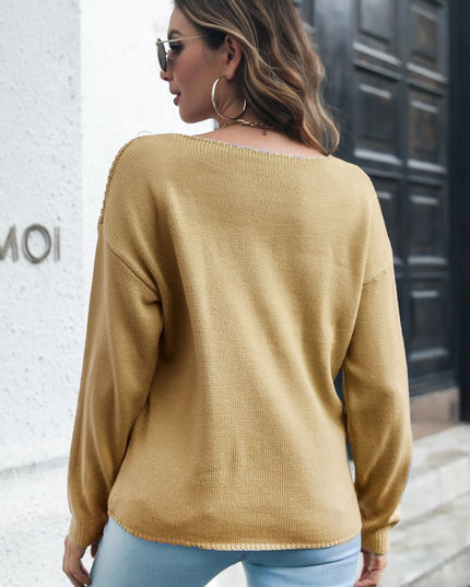 Cable - Knit V - Neck Sweater - Trendsi